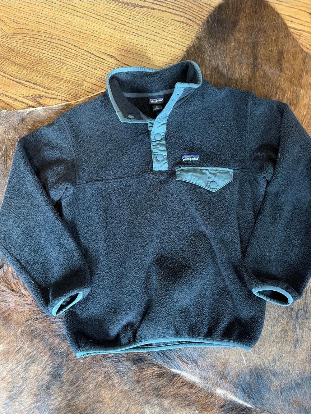 Patagonia Kids Synchilla Fleece Snap Pullover Sweater S 7 8 Black Worn Wear Boys